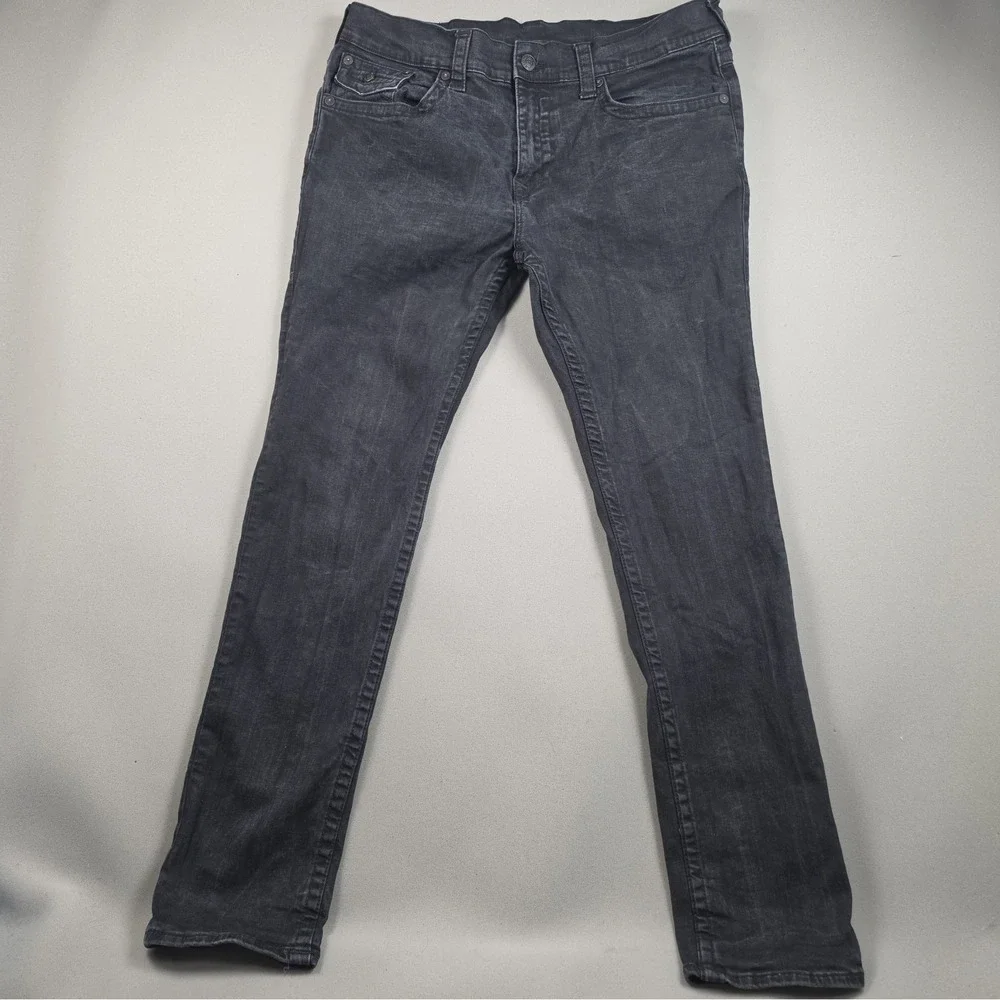 True Religion Rocco Relaxed Skinny Jeans Mens 38 Black Faded Flap Pocket Stretch